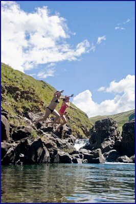 Sharon And Karen Jumping Into The Lotheni River